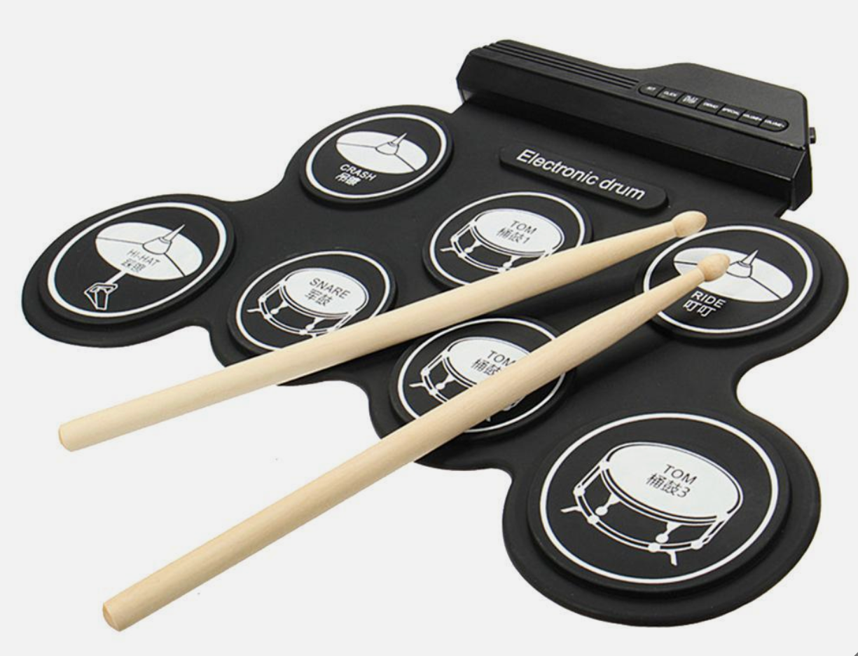 Portable Electronic Drum Digital USB 7 Pads Roll up Drum Set Silicone Electric Drum Pad Kit with Drum Pedals & Drum Sticks Portable Foldable Silicone Electronic Drum Pad Kit